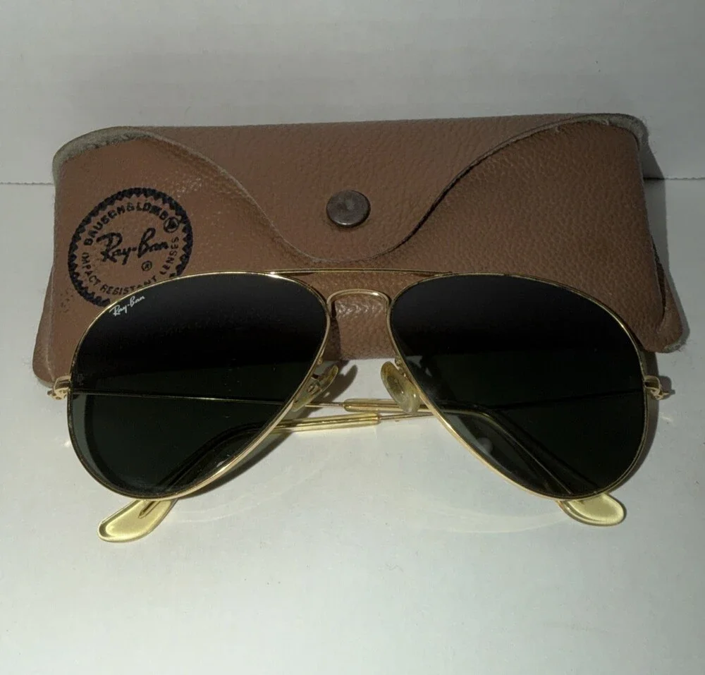 Authentic RAY BAN RB3025 Aviator Sunglasses 58[]14 Golden Frame & Green Lenses